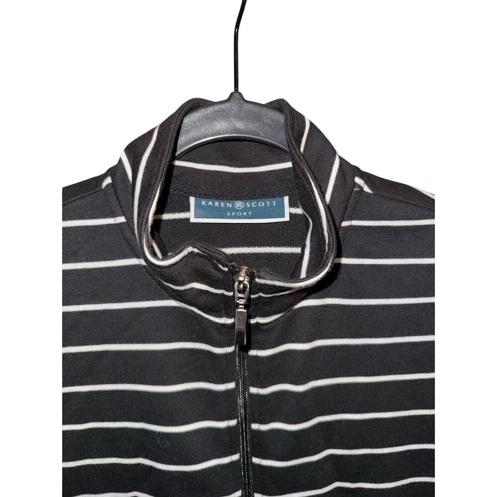 Karen Scott Sport Striped Mock-Neck Zip Front Jacket – Black / White – XS - Picture 6 of 7
